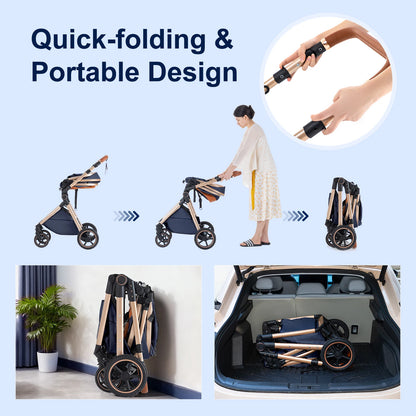 Luxury Baby Stroller 3 in1 Portable Baby Carriage Folding Prams High Landscape Car for Newborn Baby Adjustable Handle travel