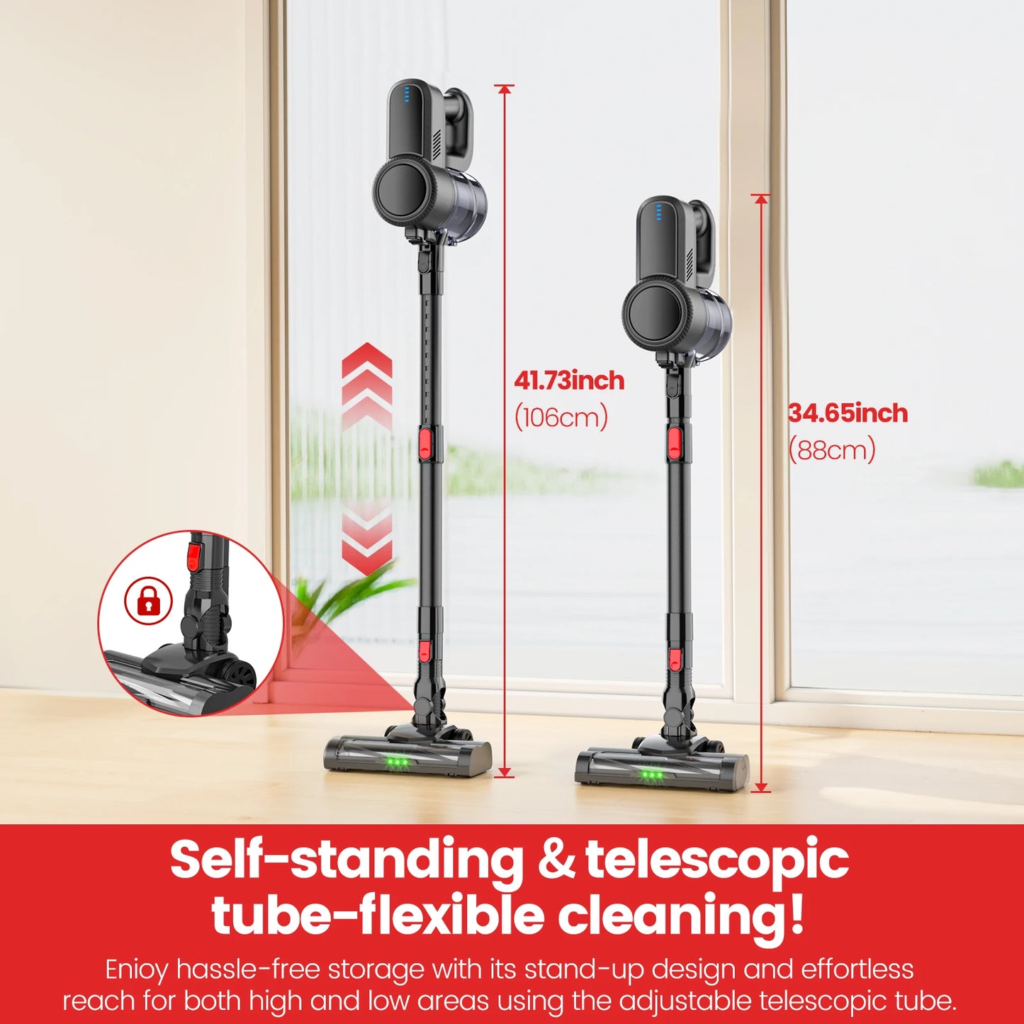 LAMZIEN V8 Cordless Vacuum Cleaner, 45000PA/40Min Runtime, Efficient HEPA Filtration, New Brushless Motor, Self-Standing, Vacuum Cleaners for Home/Pet Hair/Carpets/Floors