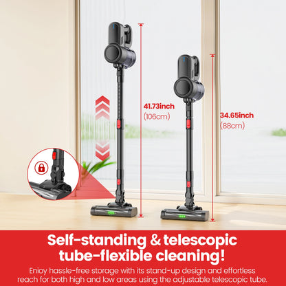 LAMZIEN V8 Cordless Vacuum Cleaner, 45000PA/40Min Runtime, Efficient HEPA Filtration, New Brushless Motor, Self-Standing, Vacuum Cleaners for Home/Pet Hair/Carpets/Floors