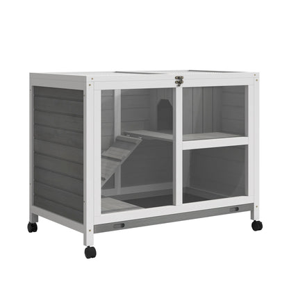 Hutcrate rabbit Cage on castors small solid drink animals enclosure 2 floors sunroof plates-forms x 91,5x73 cm Gray