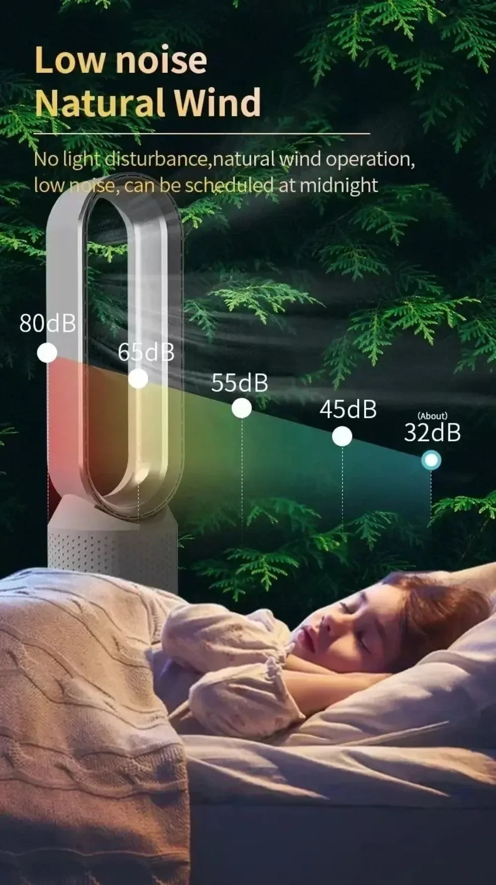 Smart Bladeless Fan with Remote Control 8 Wind Speeds Intelligent Timing 90° Oscillation Quiet Air Cooler for Home Bedroom