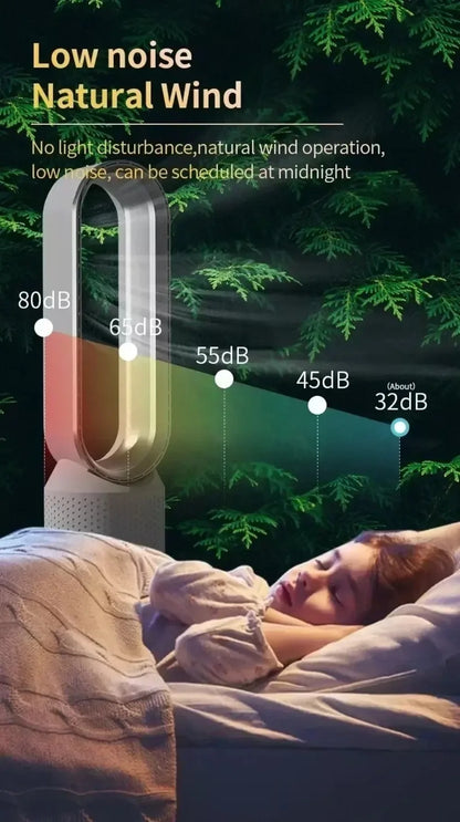 Smart Bladeless Fan with Remote Control 8 Wind Speeds Intelligent Timing 90° Oscillation Quiet Air Cooler for Home Bedroom