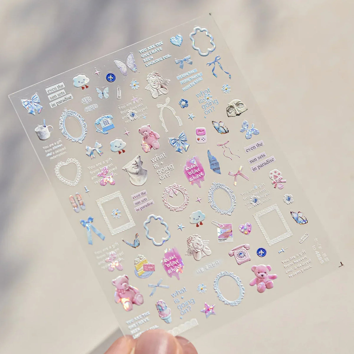 5D Pudding Jelly Dessert Fruit Cherry Pink Claw Print Bowknot Tie knot Love Heart Stars Nail Art Sticker Adhesive Manicure Decal