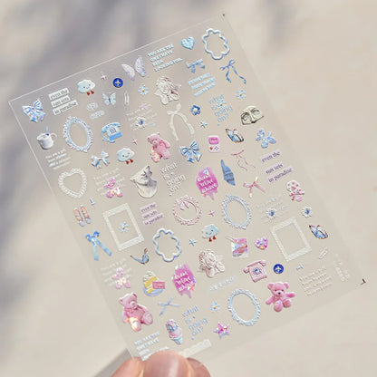 5D Pudding Jelly Dessert Fruit Cherry Pink Claw Print Bowknot Tie knot Love Heart Stars Nail Art Sticker Adhesive Manicure Decal