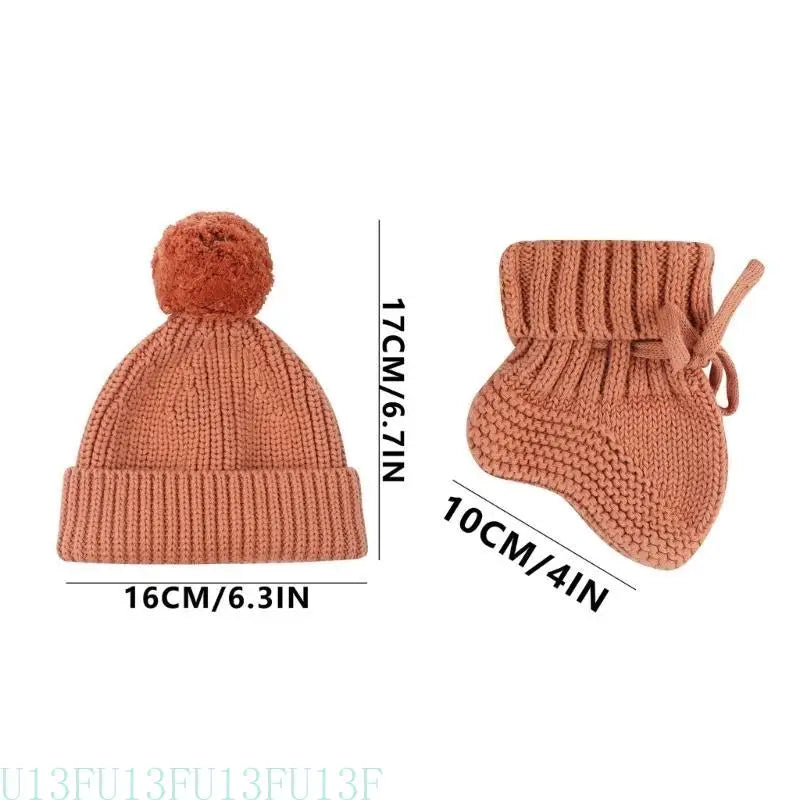 U13F Cosy Hand Crochet Baby Booties and Knitted Hat Set for Newborns Soft and Warm Knitting Socks Bonnet for 0-6 Months