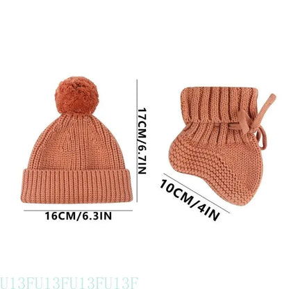 U13F Cosy Hand Crochet Baby Booties and Knitted Hat Set for Newborns Soft and Warm Knitting Socks Bonnet for 0-6 Months