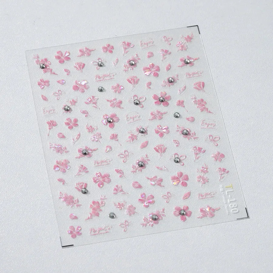 White Flower Petal Cherry Blossom Peach Blossom Falling Petal Floral Gradient 5D Self Adhesive Nail Art Sticker Manicure Decals
