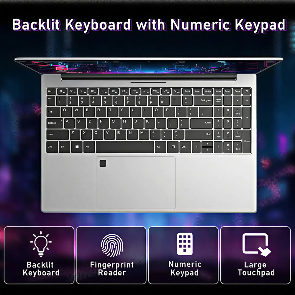 15.6" Laptop Computer Windows 11 Core i9-10980HK PC Gamer 16GB RAM Fingerprint Unlock Notebook Laptops Backlight Study Computer