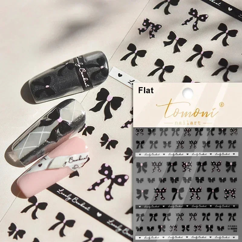 1pcs 5D Diamond Japanese White Lace Bow Nail Art Stickers Pearl Rhinestones Nail Decoration Adhesive Decals Slider DIY Accessory