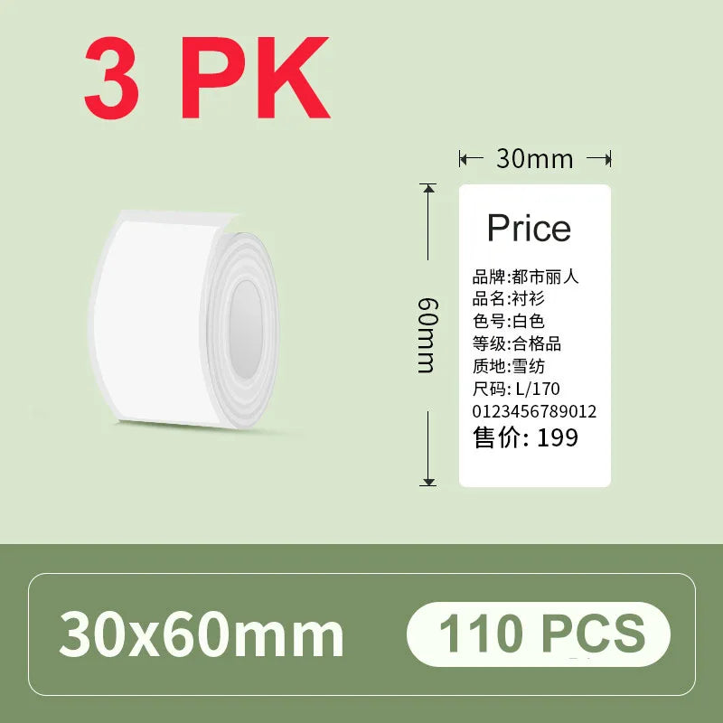 30/40mm Width Thermal Label Paper Roll White Self-adhesive Sticker Waterproof Barcode Food Price DIY Tag For Printer M220 P50