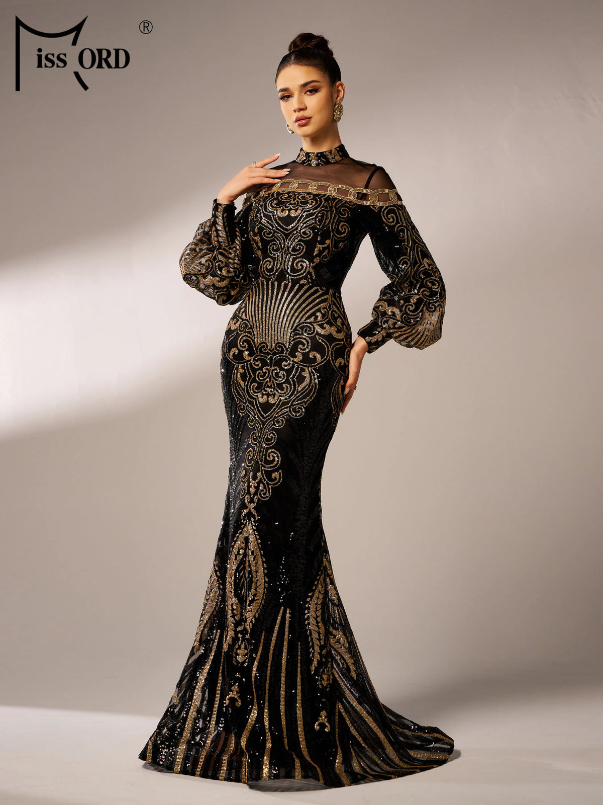 Missord New Black Round Neck Sequin Geometric Cocktail Evening Gown Formal Occasion Wedding Birthday Party National Style Dress