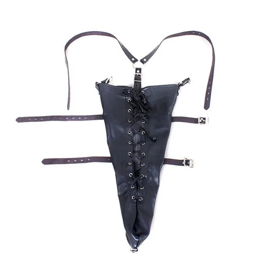Sexy SM Restraint Arm Binder Behind Back Straight Jacket Leather Armbinder Slave Lockable Bondage Shoulder Straps Club Role play