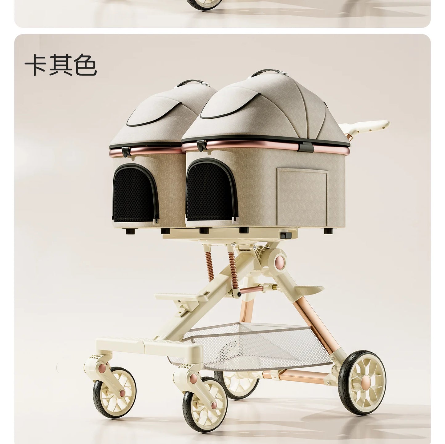 A6-2 Twin Pet Stroller Aluminum Alloy Detachable Foldable Lightweight Separate Travel Cart for Dogs Cats