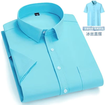 New Anti-Wrinkle Men Shirts Short Sleeves Dress Shirts For Men Slim Fit Camisa Social Business Blouse Pocket White Shirt S-7XL