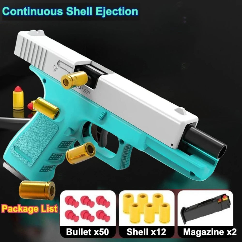 Mechanical G17 Soft Bullet Toy Gun Shell Throwing Continuous Firing Launcher Model Outdoor Sports Shooting Games for Children