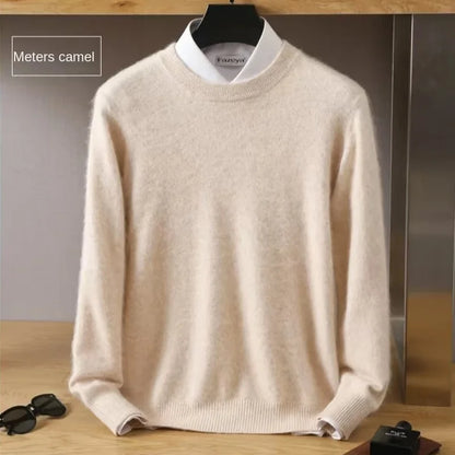 Men's 100% Pure Mink Cashmere Sweater O-Neck Pullovers Knit Large Size Mink Sweater Winter New Long Sleeve High-End Jumpers Tops
