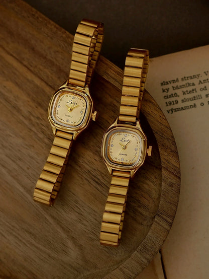 1. New French-Style Retro Exquisite Gold Square Small Dial Women's Watch, Fashionable, Simple, Luxurious, Elegant, Compact, Waterproof, with Stainless Steel Strap, Classic Women's Quartz Watch Suitable for Daily Wear, Dinner