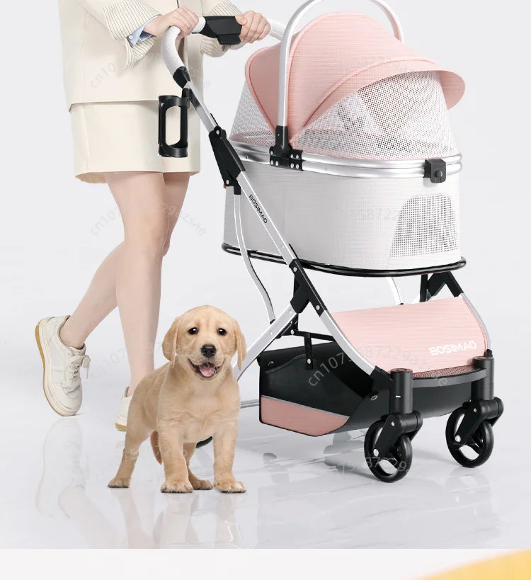 Lightweight Pet Stroller Dog-specific Travel Stroller Foldable High-view Pet Stroller Large Space Removable Carry Basket Cat Car