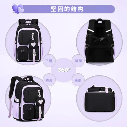 Love Pattern School Bag Backpack Pencil Case lunch bag Three Piece Set Nylon Fabric Waterproof Boy Girl Teenagers Trend Backpack