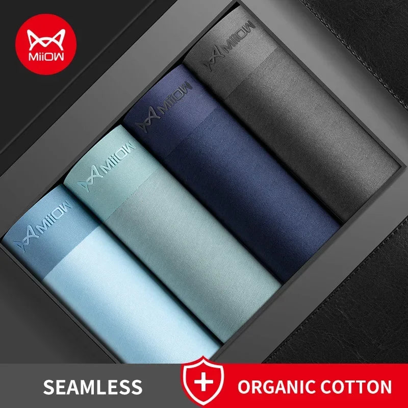 MiiOW 4Pcs Sexy Cotton Men Underpants Boxers Graphene Antibacterial Innerwear Man Underwear Breathable Men's Panties Underpants