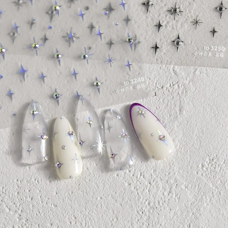1 piece  5D silver nail stickers metal mini star nail art stickers high quality exquisite decals self-adhesive nail art stickers
