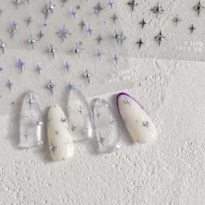 1 piece  5D silver nail stickers metal mini star nail art stickers high quality exquisite decals self-adhesive nail art stickers