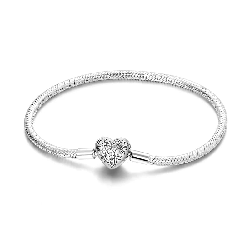 Original 925 Sterling Silver Bracelets 17-20CM Love Heart Flowers Butterfly Charms Beads Bracelet For Women Fashion Jewelry Gift