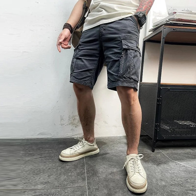 Men Summer New Multi Pockets Cotton Cargo Shorts Men Fashion Solid Quick Dry Joggers Shorts Pants Outdoor Breathable Shorts Male