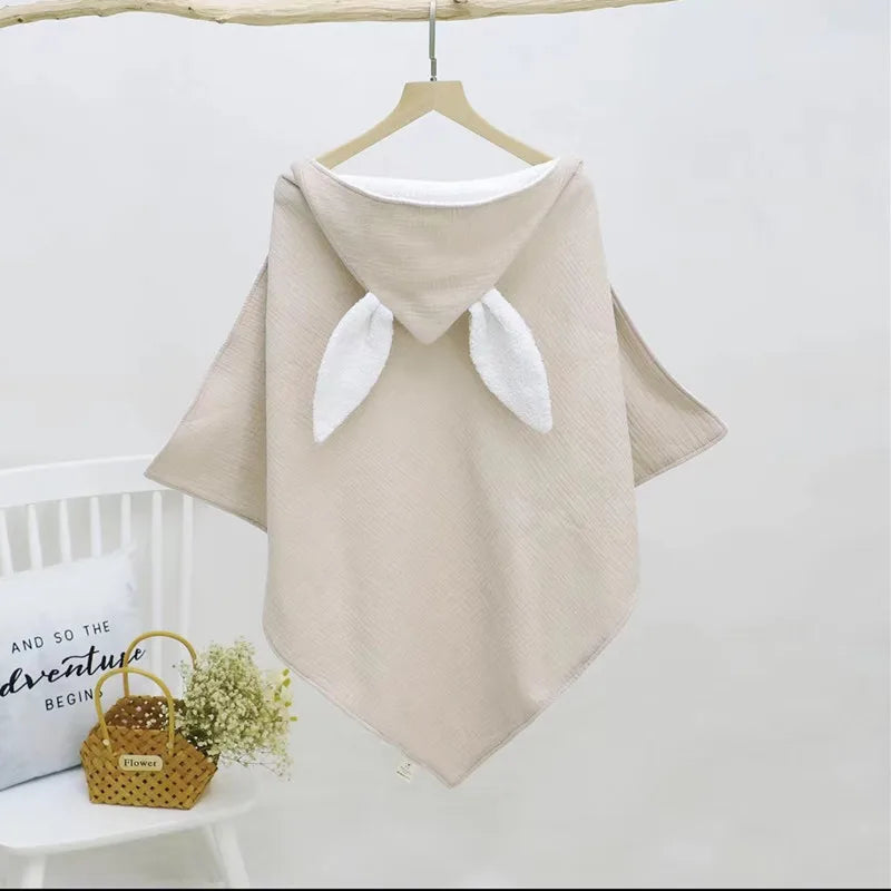 Baby Cotton Hooded Bath Towels Rabbit Ears Cloth Towel Cloak Beach Bathrobe Soft Wrap Blanket for Infants Newborn Boys Girls