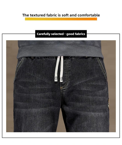Extra Big Size Jeans Men High Elastic Waist Baggy Denim Pant Male Plus Large Loose Slim Fit Cowboy Trouser 8XL 6XL Classic Black
