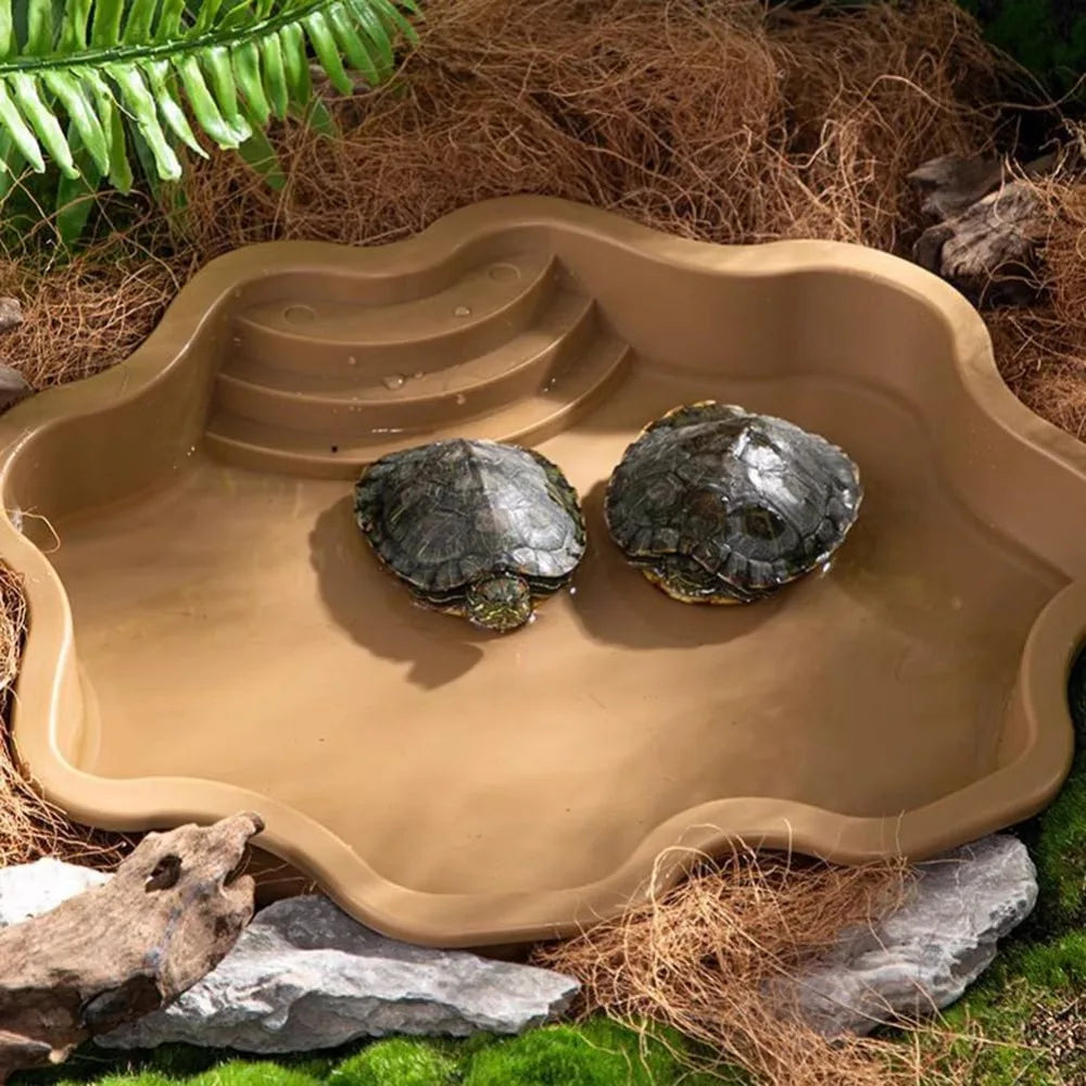 Turtle Bathing Pool, Reptile Feeding Dish Water Pot, Landscape Fish Tank Decoration,Turtle Bath Pool for Aquatic Climbing Pet