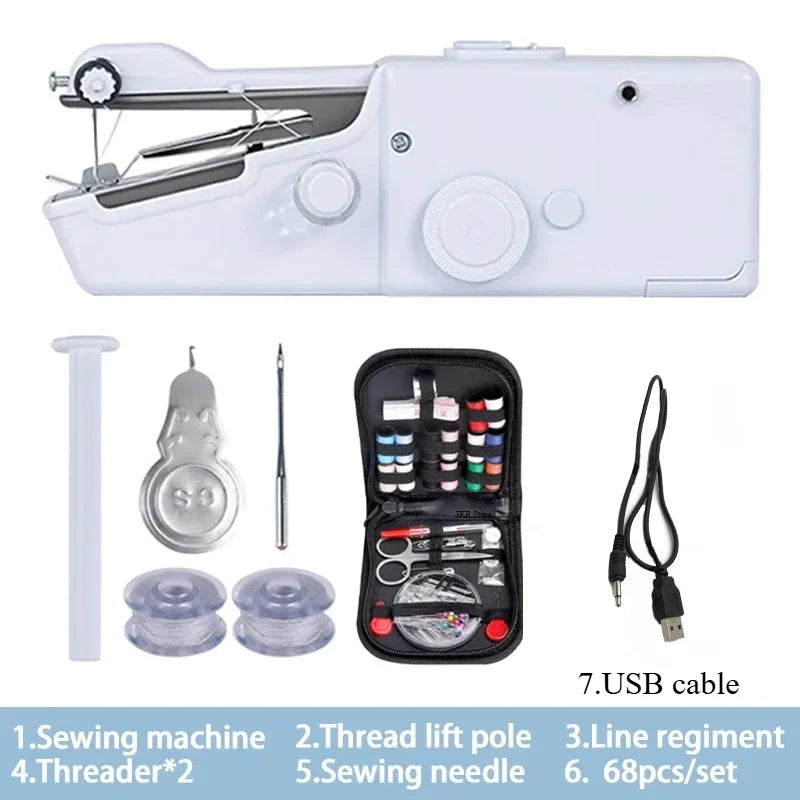 Portable Handheld Electric Sewing Machine Mini Quick Stitch Home Clothes Repair DIY Fabric Sewing Tool for Clothing Crafts