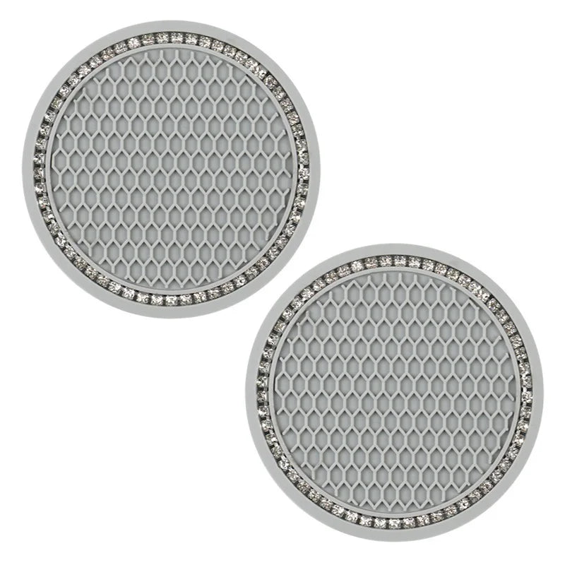 2Pcs Car Bling Rhinestone Cup Holder Drink Pad Interior Decoration Anti-slip Mat Round Durable Coaster Heat Resi Car Accessories