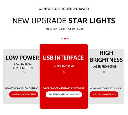 1pcs Car Interior Lights Roof Star Light USB LED Starry Atmosphere  Projector Decoration Night Party Decor Galaxy Light