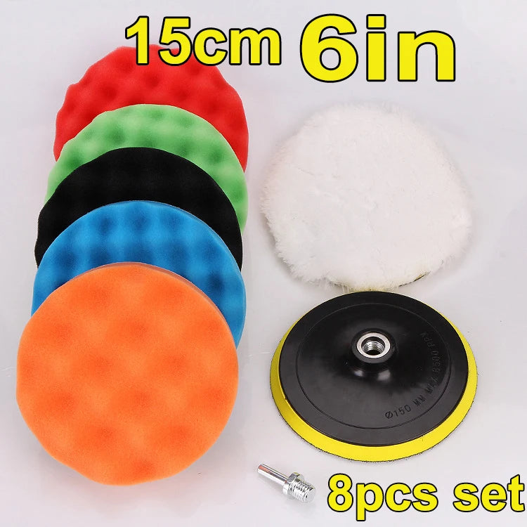 8Pcs 3-7Inch Foam Polishing Pad Set Thread Buffing Disc with Drill Adaptor for Auto Car Polisher Detailing Power Tools