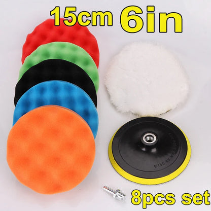8Pcs 3-7Inch Foam Polishing Pad Set Thread Buffing Disc with Drill Adaptor for Auto Car Polisher Detailing Power Tools
