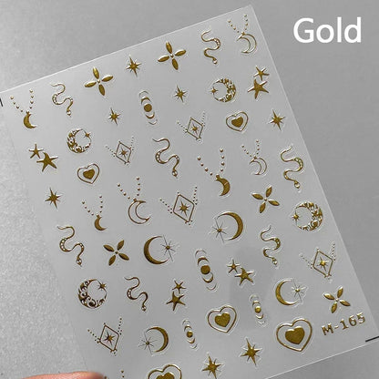 1pcs 5D Star Moon Nail Stickers Kawaii Pink Retro Bronzing Nail Art Sticker Decorations Decals DIY Adhesive Slider Accessories