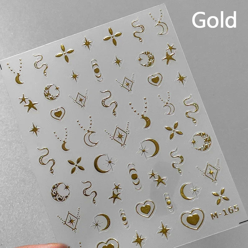 1pcs 5D Star Moon Nail Stickers Kawaii Pink Retro Bronzing Nail Art Sticker Decorations Decals DIY Adhesive Slider Accessories