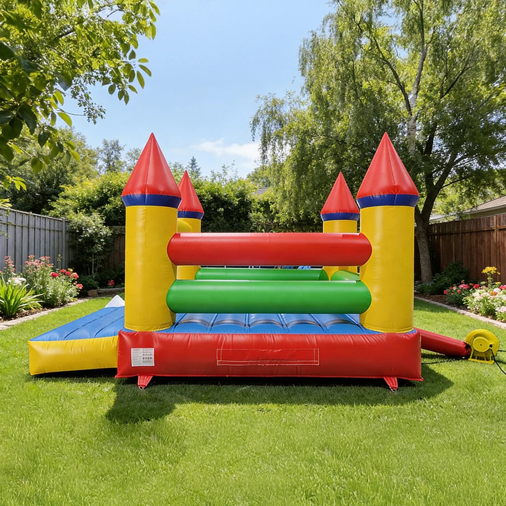 Kids Inflatable Bounce Castle with Reinforced Safety Barriers Outdoor Jumping Bouncer for Family Parties Backyard Entertainment