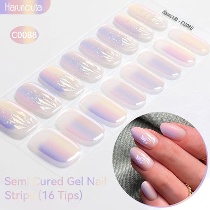 Gradient Auroras Semi Cured Gel Nail Strips Sparkly Shinning DIY Gel Polish Stickers for Nails Works with UV/LED Nail Lamps