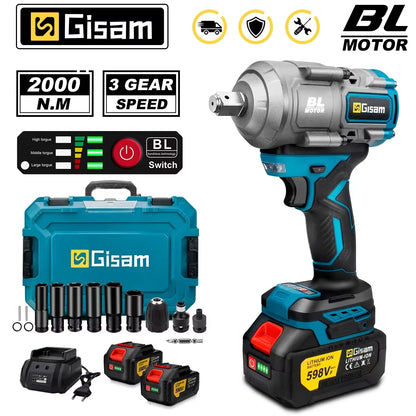 Gisam 2000N.M Torque Brushless Electric Impact Wrench 1/2 inch Screwdriver Cordless Wrench Power Tool For Makita 18V Battery Pin