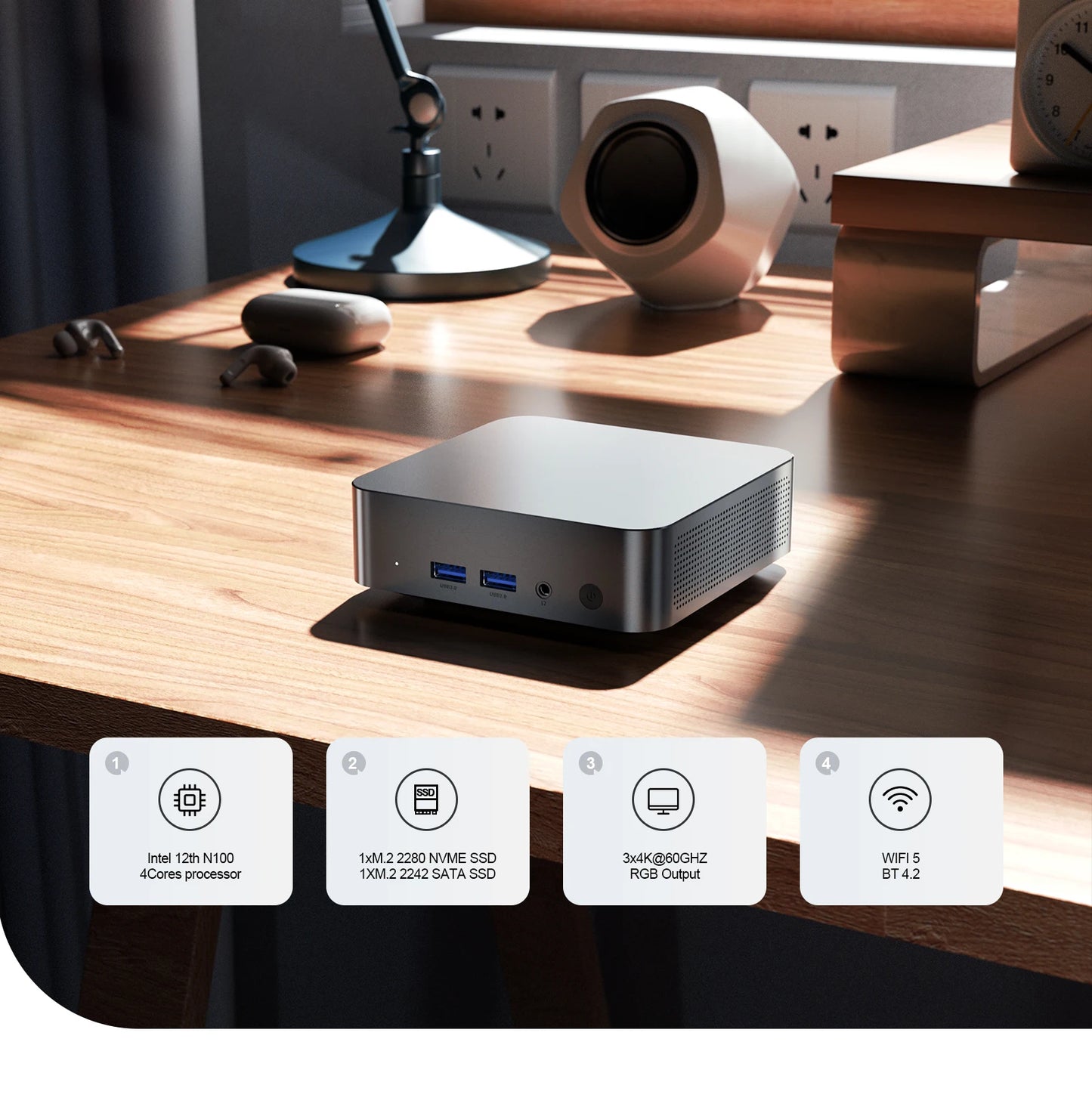 T9 PRO Intel Alder Lake-N100 Quad Core Mini PC Win 11 16G DDR5 1TB SSD Dual Gigabit Ports 4K Triple Output Desktop Convenient pc