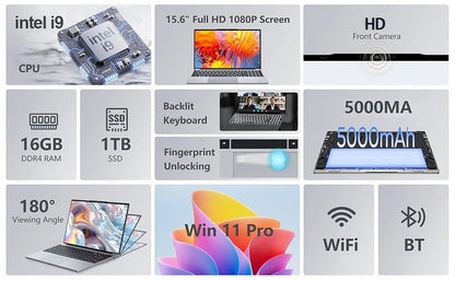 2026 Laptop Windows 11 Intel Core i9 10980HK 15.6 inch Gaming Laptops Portable Computer Backlit keyboard 16GB RAM 1TB SSD Pc