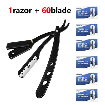 Men's Stainless Steel Razor Blade, Manual Razor Classic Wet Shaving, Black Razor Replaceable Blade