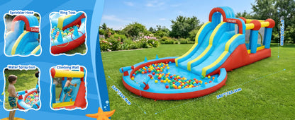 Garvee Kids Bouncy Castle with Water Slide, Large Inflatable with Blower, Jumping Area, Water Gun, Splash Pool, Outdoor Slide, Children’s Play Bouncer for Indoor or Outdoor Garden Games, Backyard Toy