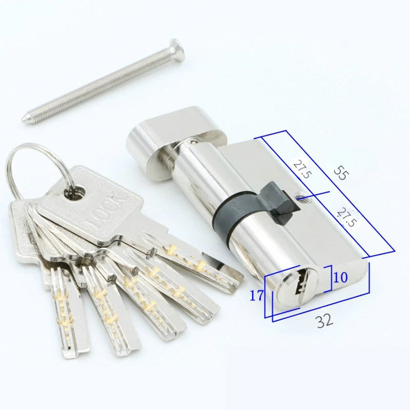 Door Cylinder 55 60 65 70 75 80 85 90mm Security Copper Lock Cylinder Interior Bedroom Living Handle Brass Key Locking 5 Keys