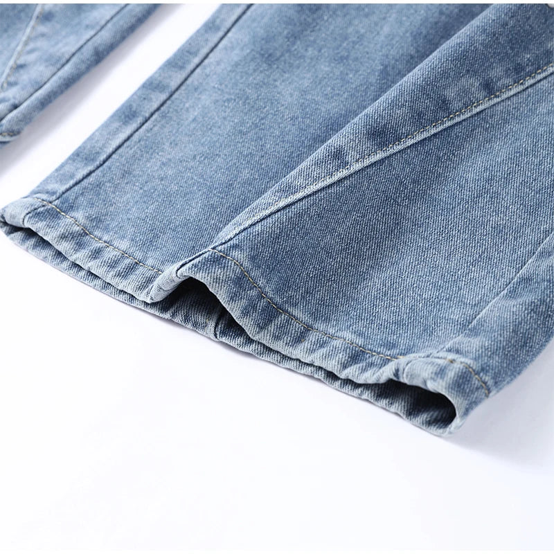 Female Vintage Leather Pocket Jeans Women Blue Zipper Straight Loose Trousers Lady New Fashion Daily Casual Spring Pants 2026