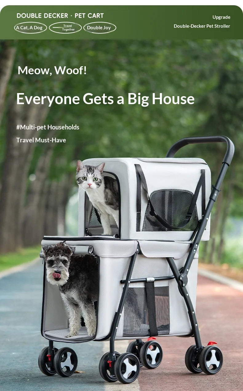 Luxury Double-Layer Eco-friendly ABS Material 4-Wheel Pet Stroller Small Large Dogs Cats Lightweight Travel Pet Carriers