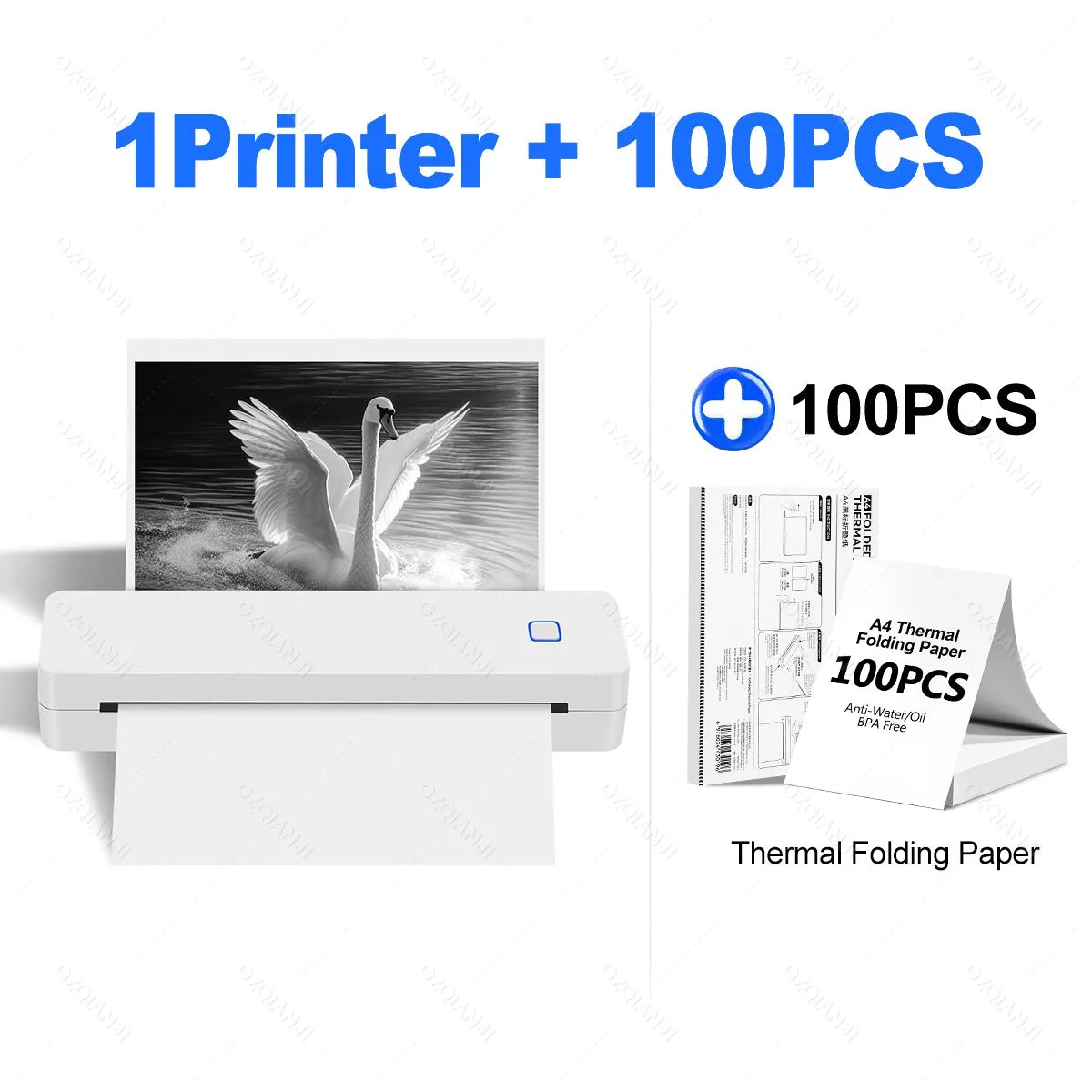 Mini Portable A4 Thermal Printer Bluetooth-compatible Photo PDF Printing Machine Folded Rolls Paper for Office Home Travel