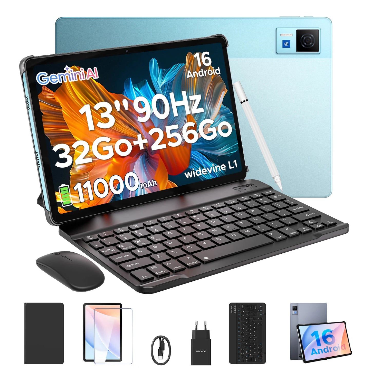 DOOGEE U13 2 IN 1 Tablet PC Android 16 13'' Display 32GB(6GB+36GB) 256GB 11000mAh Battery Quad Speakers UNISOC T7280 Widevine L1